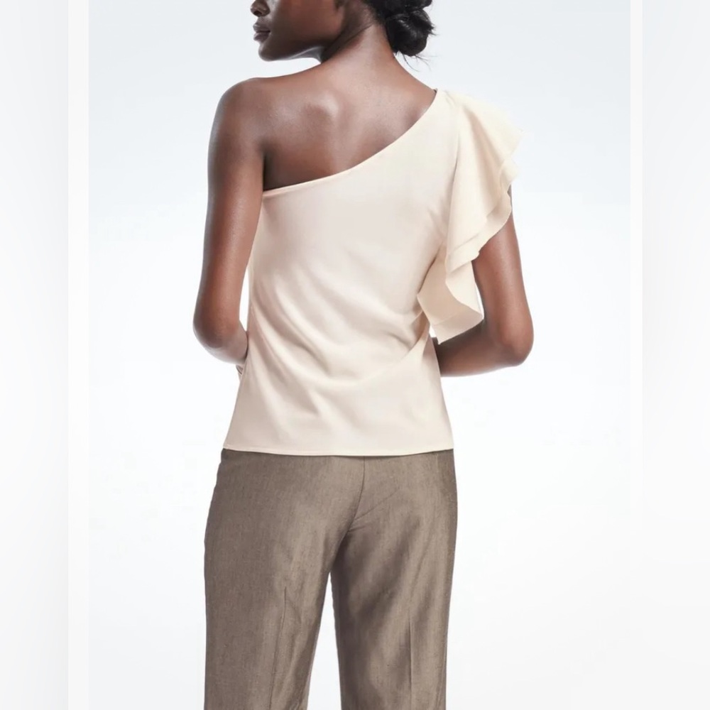 Banana Republic One Shoulder Flounce Top Cream Cocktail Chic Blouse - Picture 7 of 8